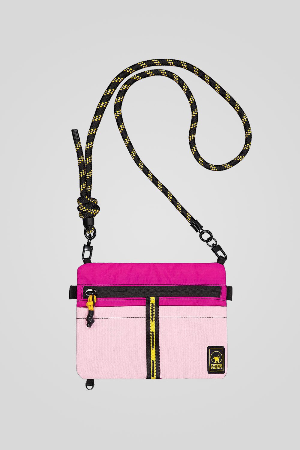 Mini pochette rosa con tracolla e passanti per cintura