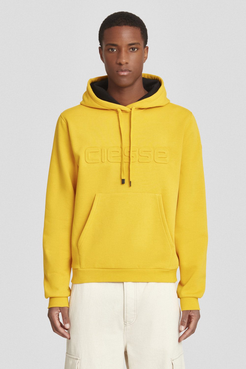 Felpa basica gialla con logo in rilievo