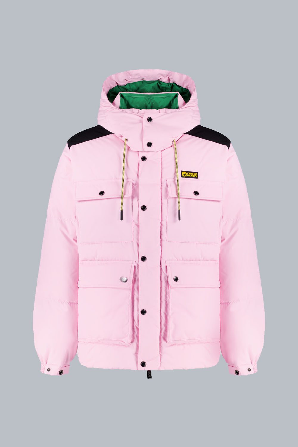 ALASKA – PIUMINO UNISEX ROSA 4 TASCHE CON CAPPUCCIO STACCABILE 100% RICICLATO