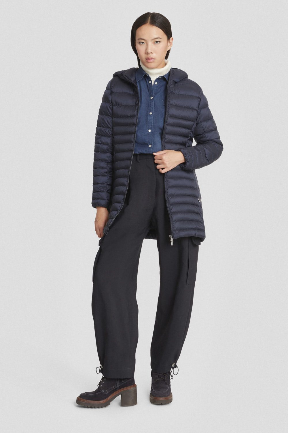 Piumino lungo blu trapuntato