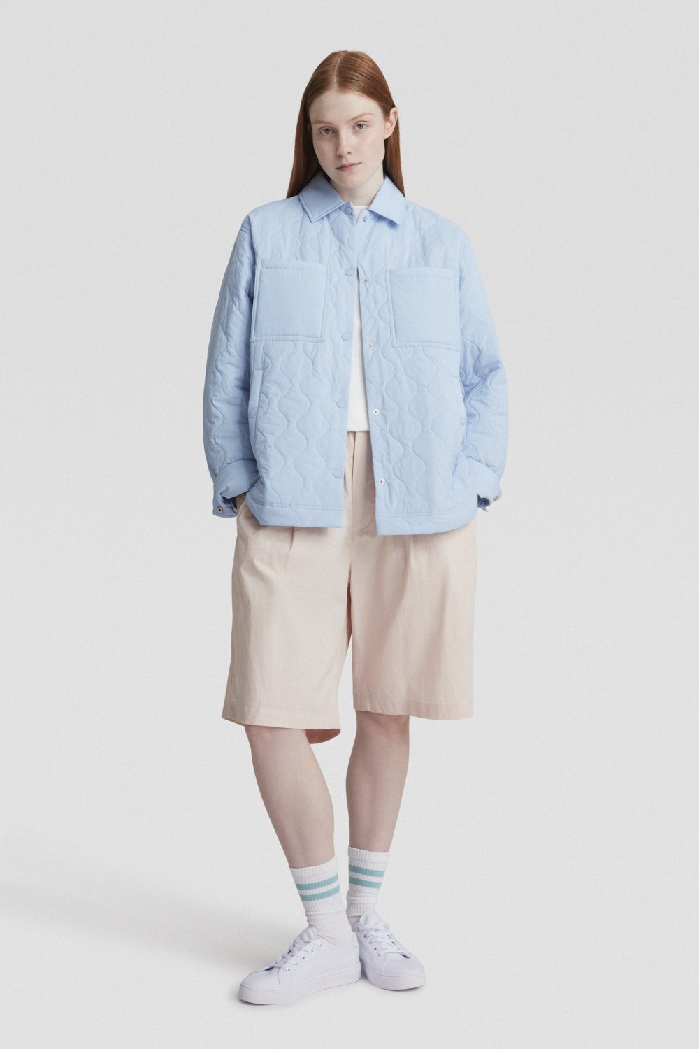 ARIES - Giacca-camicia azzurra pastello con trapunta a cipolla