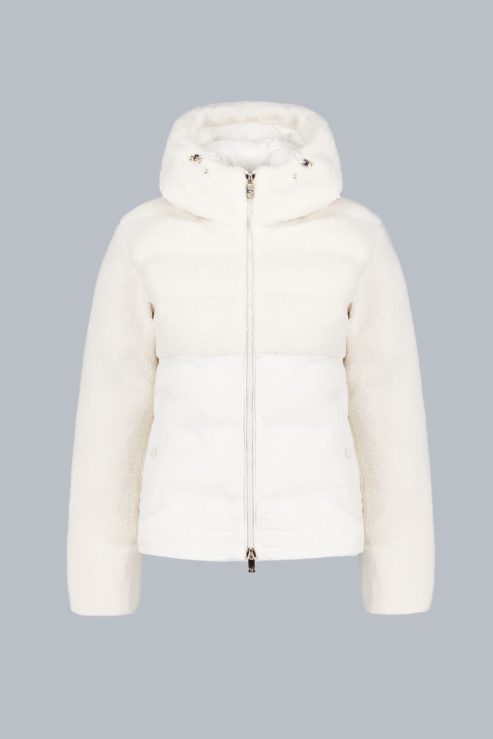 BONILLA - Piumino ibrido bianco in teddy con cappuccio