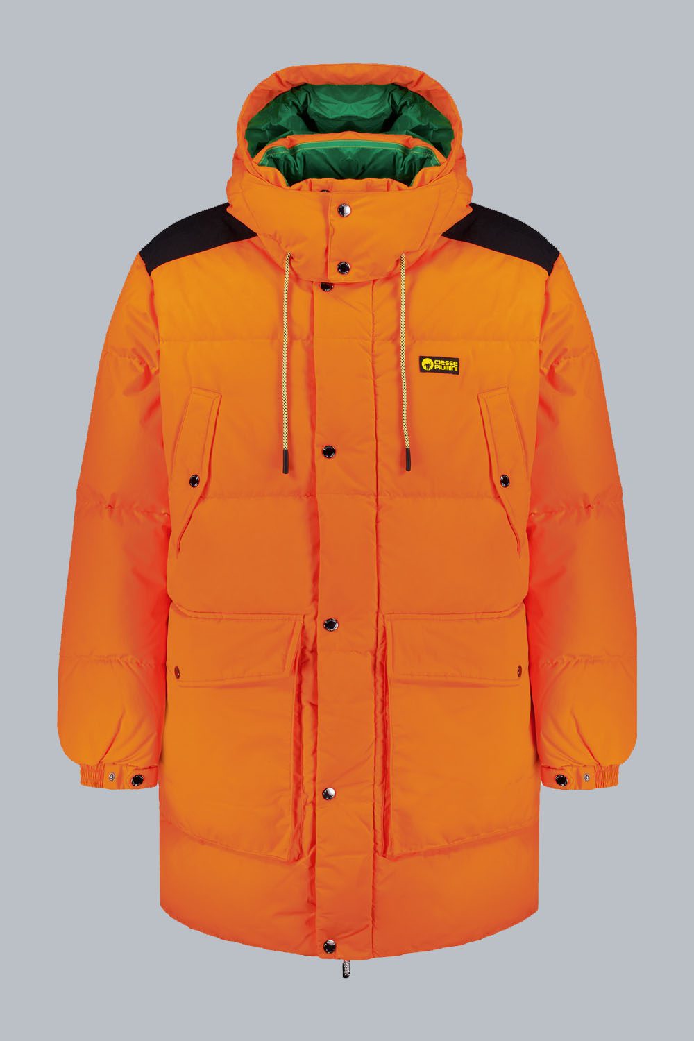 CANADA – PIUMINO UNISEX LUNGO ARANCIONE 4 TASCHE CON CAPPUCCIO STACCABILE 100% RICICLATO