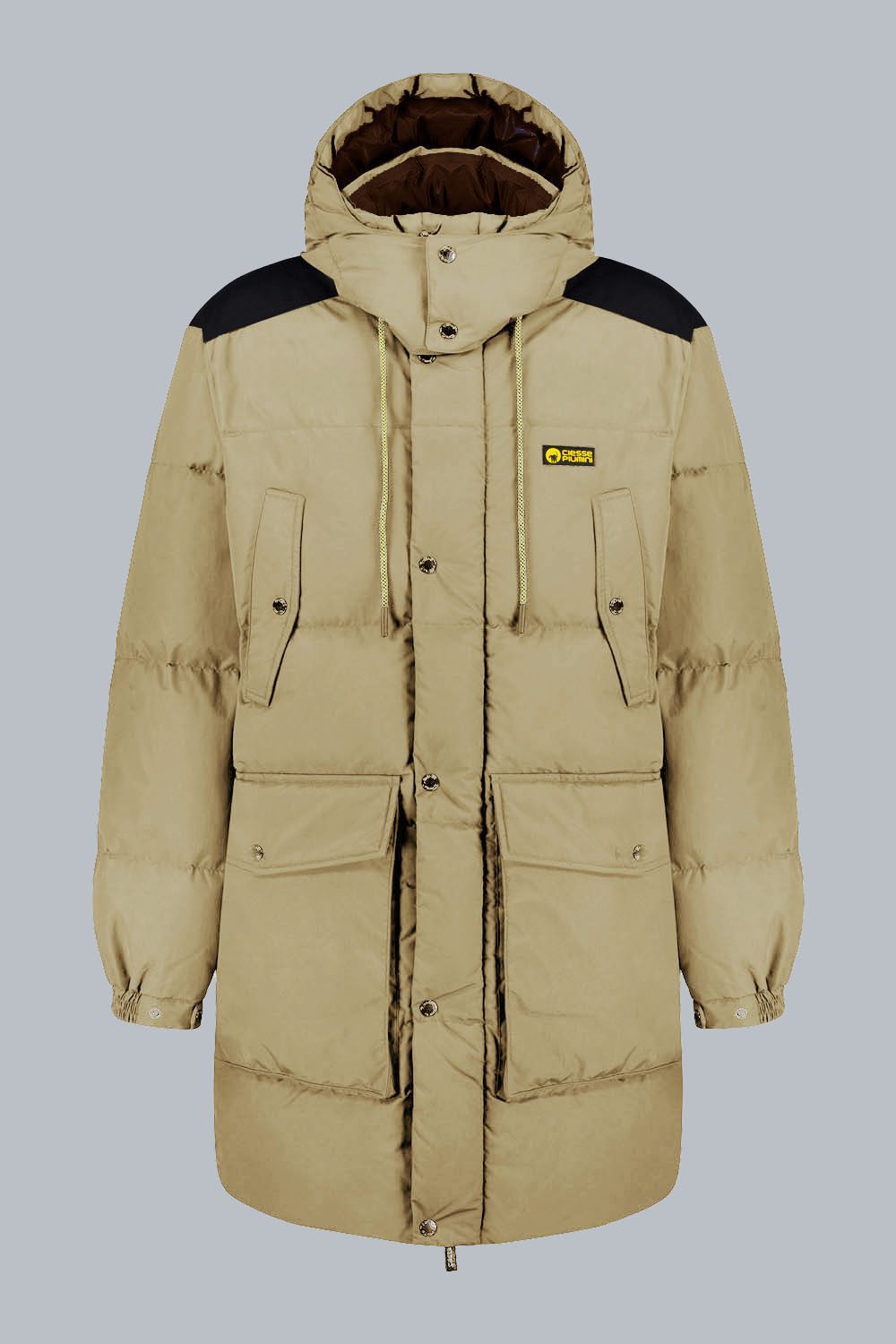CANADA - Piumino lungo beige unisex 4 tasche con cappuccio staccabile 100% riciclato