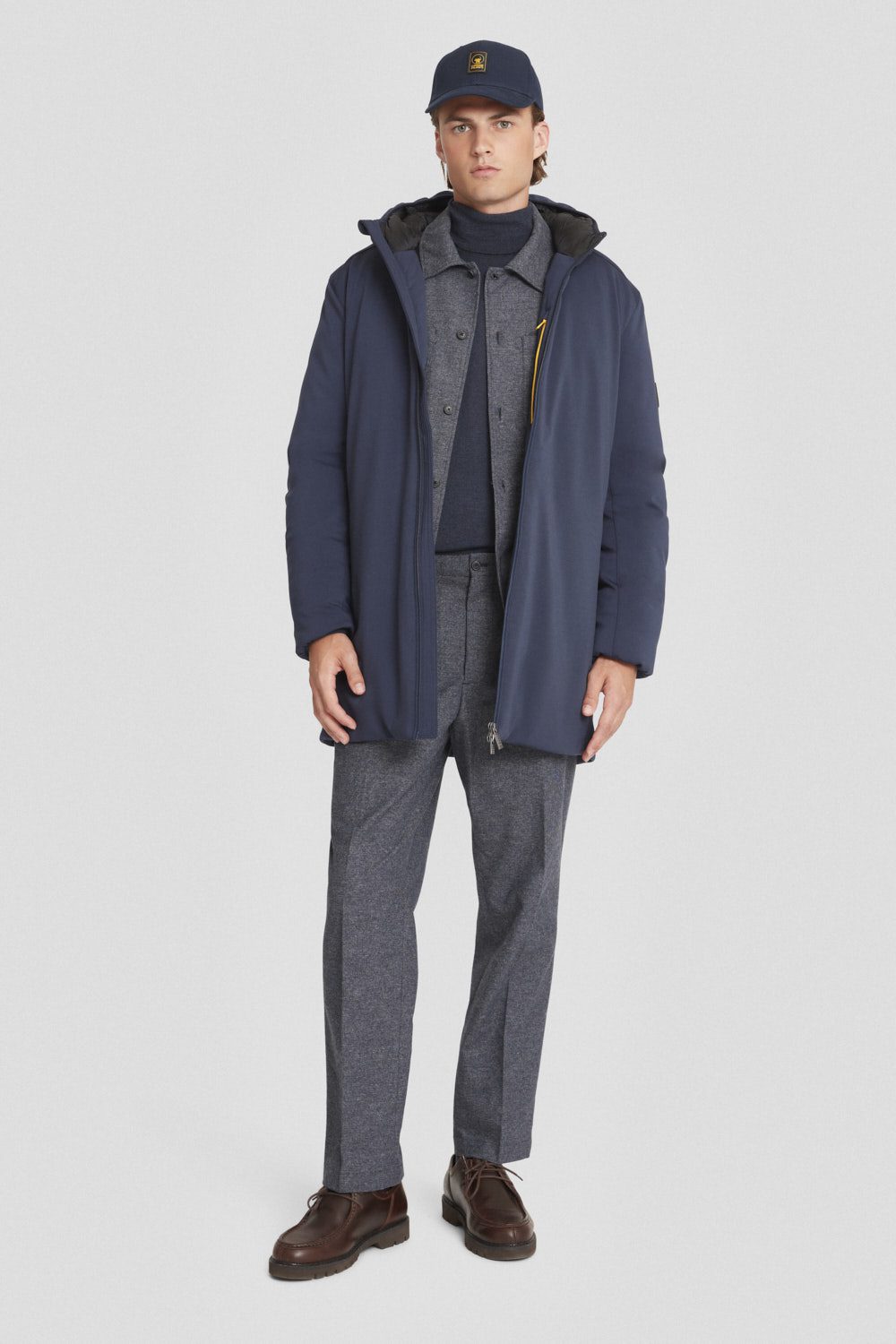 Giacca lunga blu in softshell