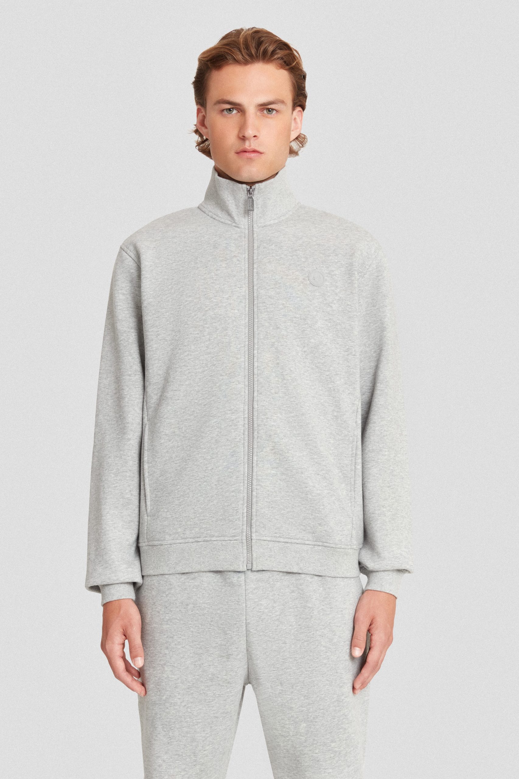 Felpa grigia in cotone con zip