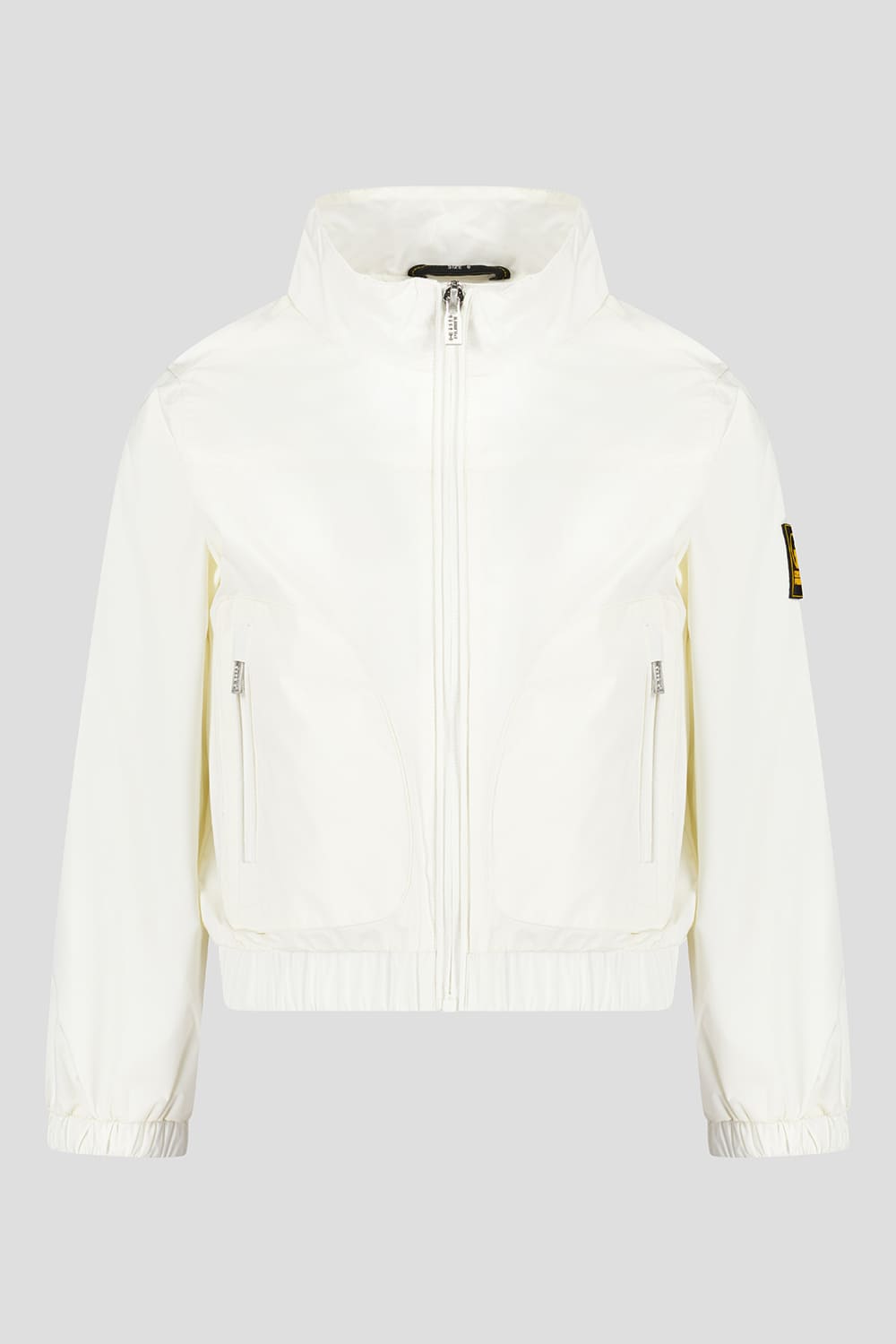Giacca a vento lucida bianca con cappuccio