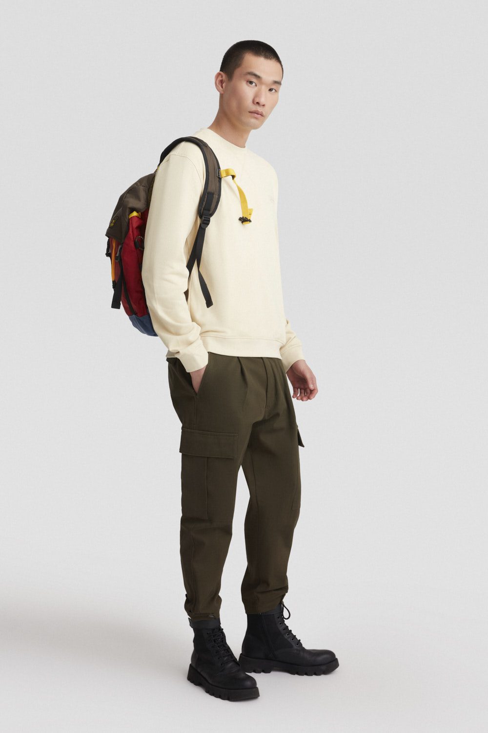 Felpa in cotone beige con girocollo