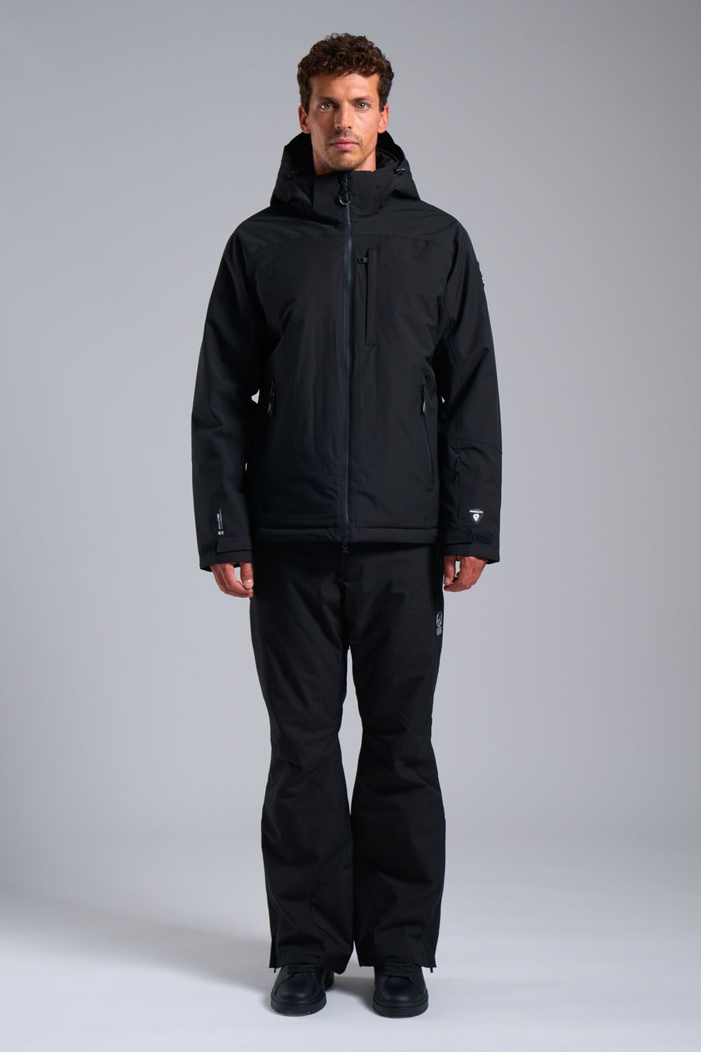 FURNES - Giacca da sci nera con cappuccio staccabile