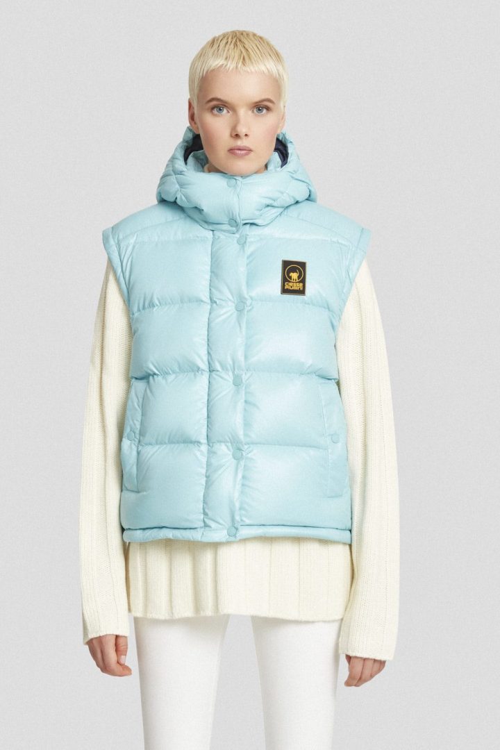 FindThy Gilet Piumino Lucido Da Donna Senza Maniche - Trapuntato Con Cappuccio E Tasche Con Cerniera, Colore Unito