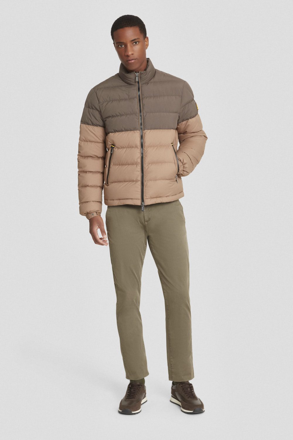 Piumino corto bicolore marrone