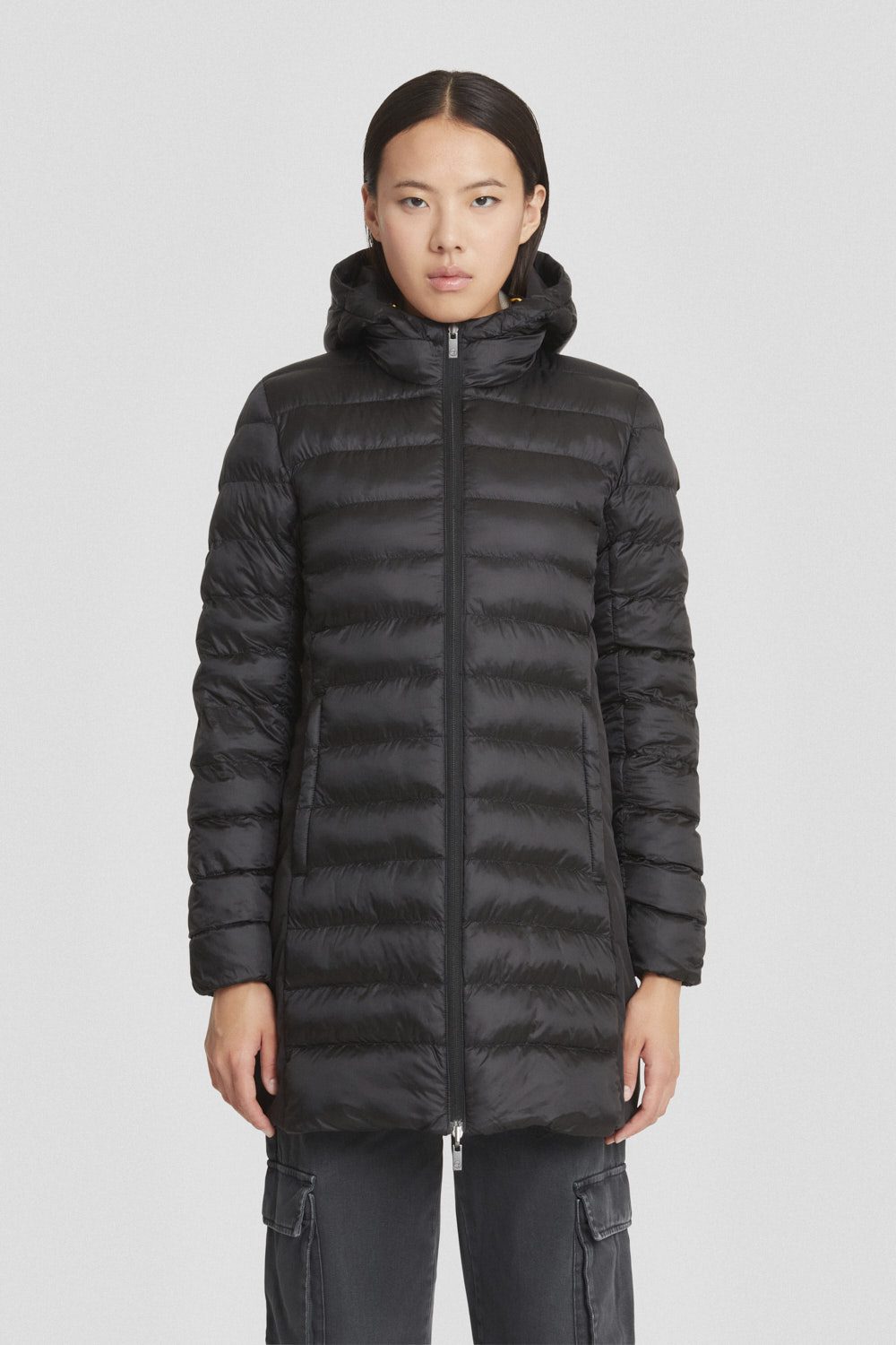 Piumino reversibile nero con cappuccio