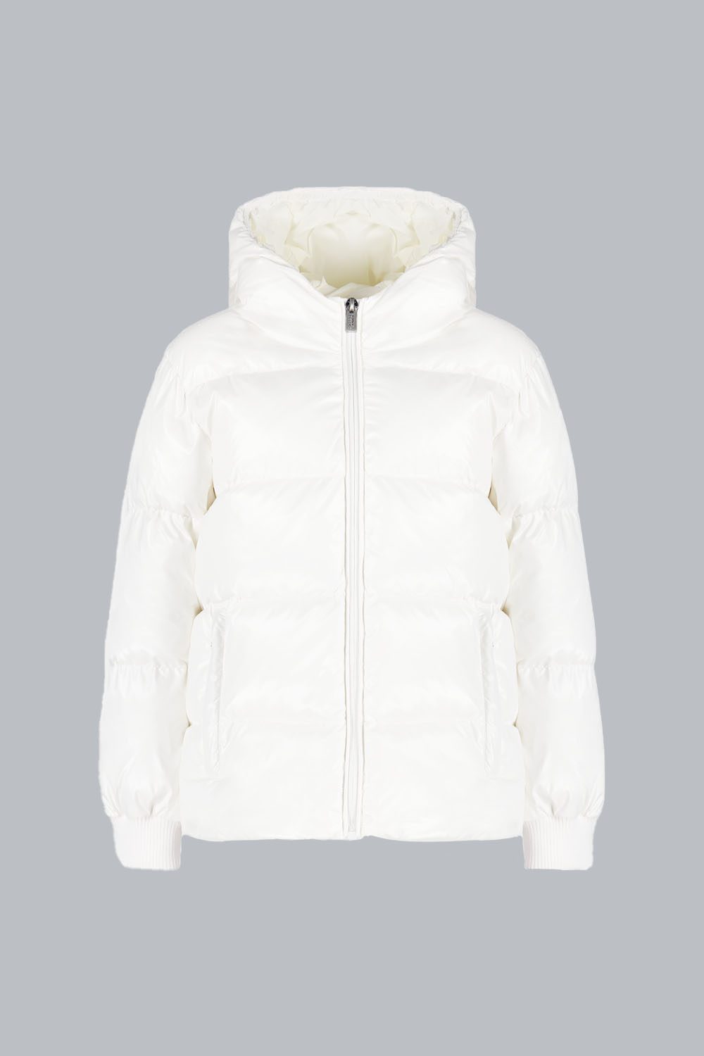Kannie - Piumino puffy unisex bianco con cappuccio