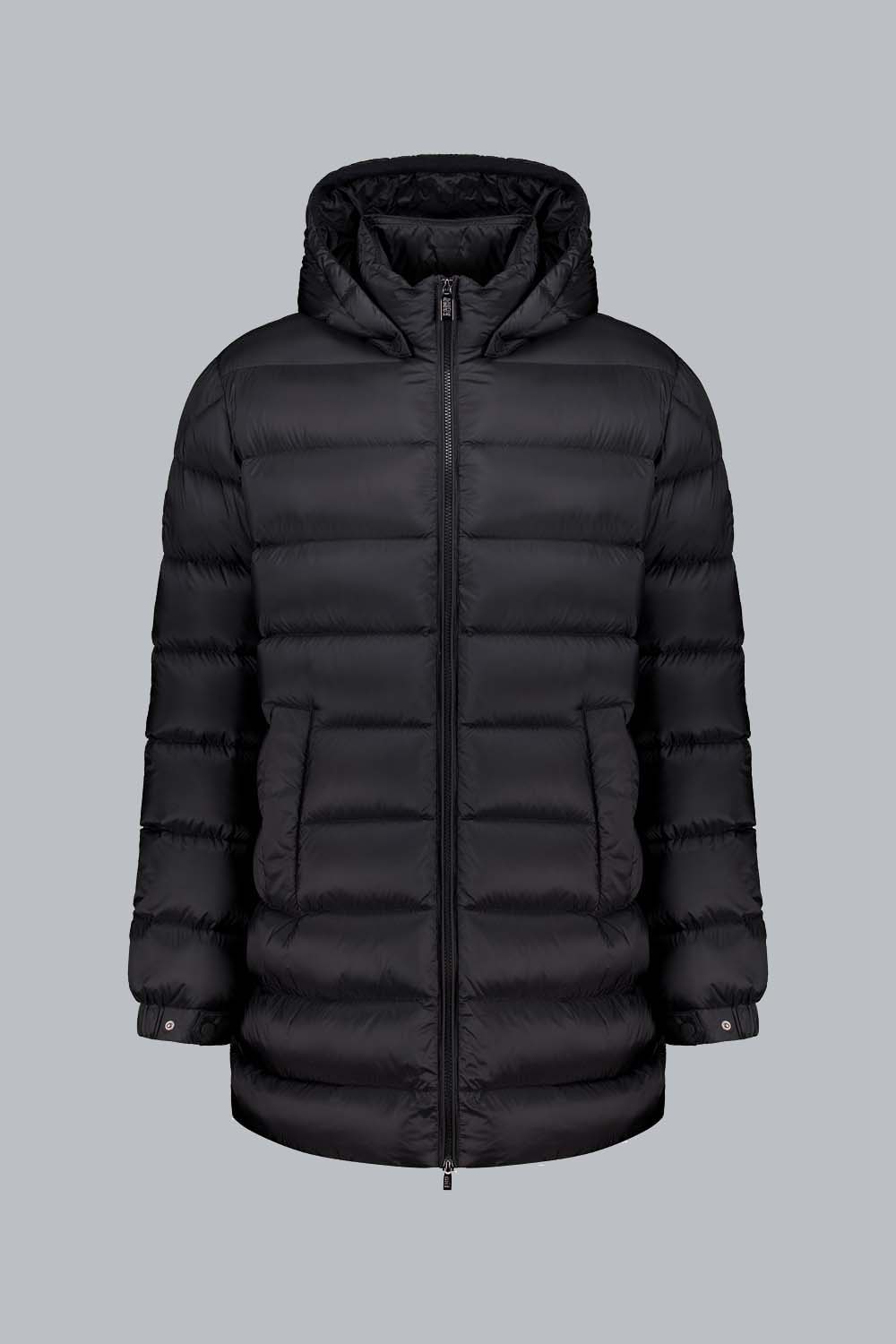 LION - Piumino 200 grammi nero con cappuccio staccabile in vera piuma 800 fill power