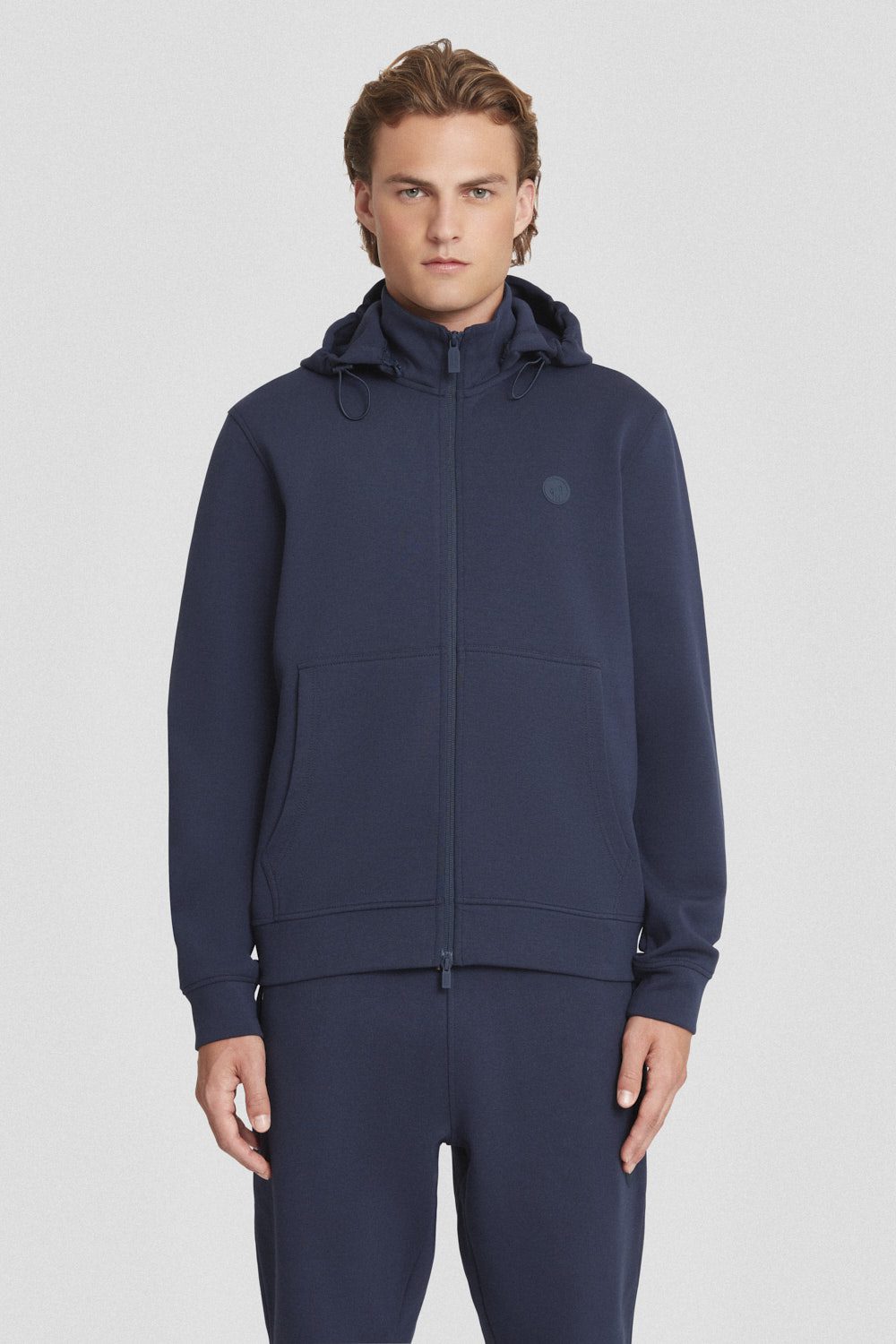 Felpa blu con cappuccio staccabile