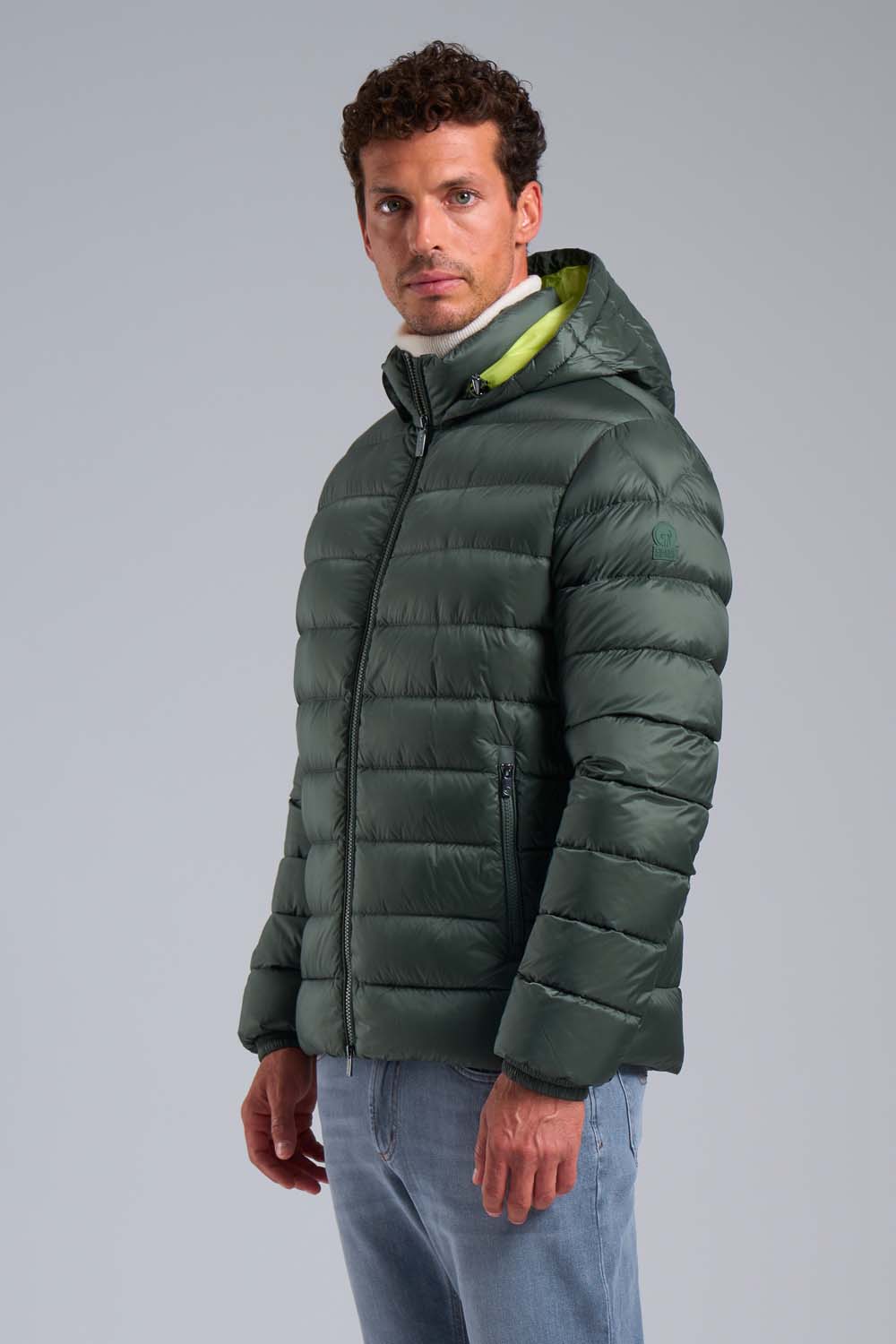 NED - PIUMINO 200 GRAMMI VERDE CON CAPPUCCIO STACCABILE 800 FILL POWER