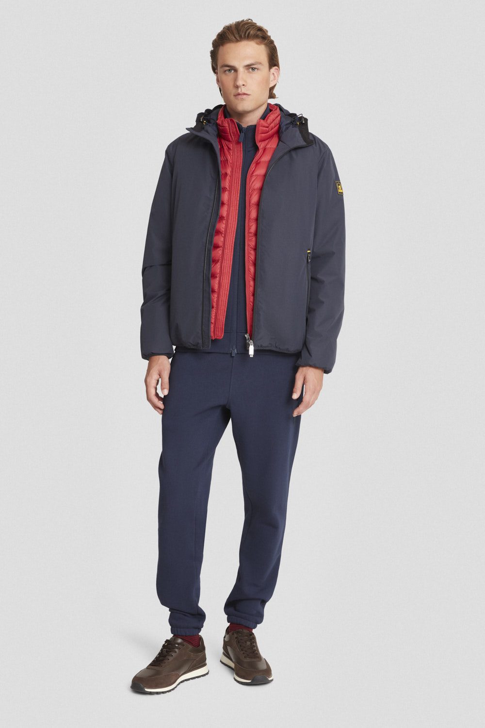 Giacca imbottita blu con cappuccio