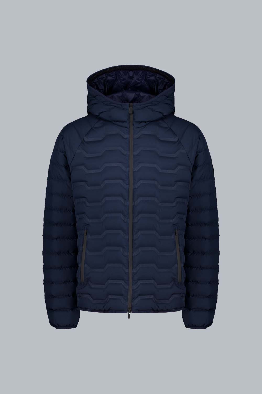 POTTER - Giacca blu con cappuccio in vera piuma 800 fill power