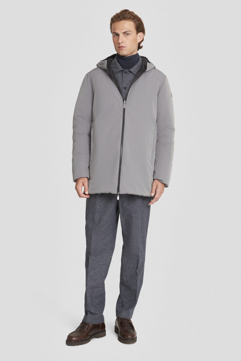 Piumino lungo grigio reversibile