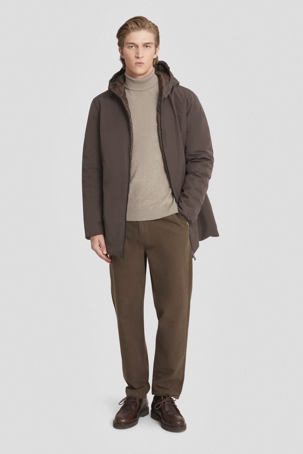 Piumino lungo marrone reversibile