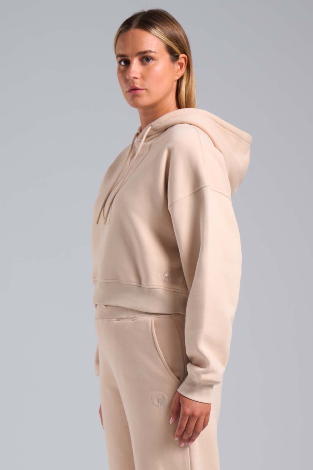 SAMAR - Felpa crop grigia con cappuccio