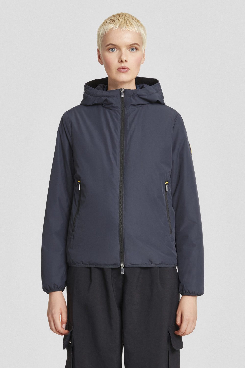 Giacca imbottita blu con cappuccio