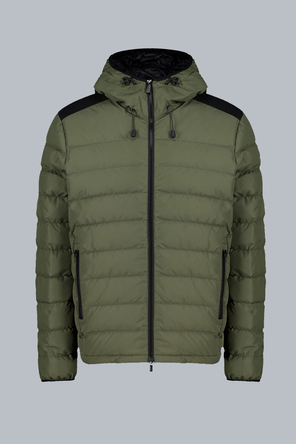 STEVENSON – Piumino verde militare con cappuccio imbottito in vera piuma