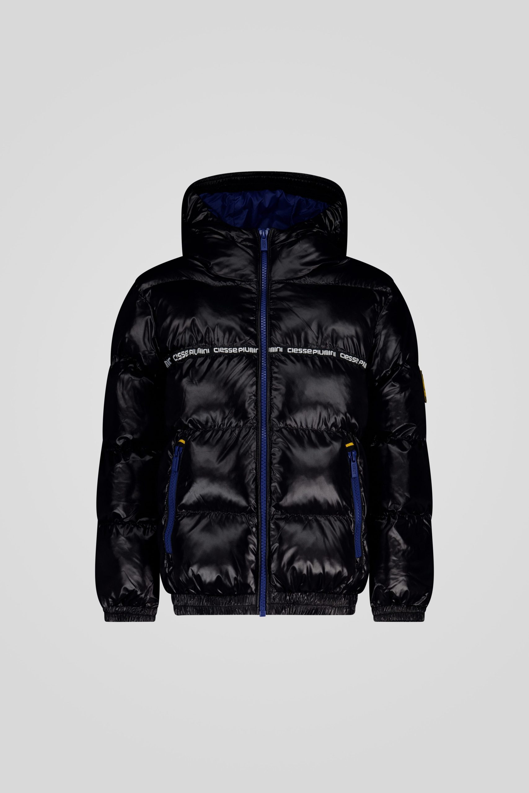 Piumino trapuntato nero con cappuccio unisex