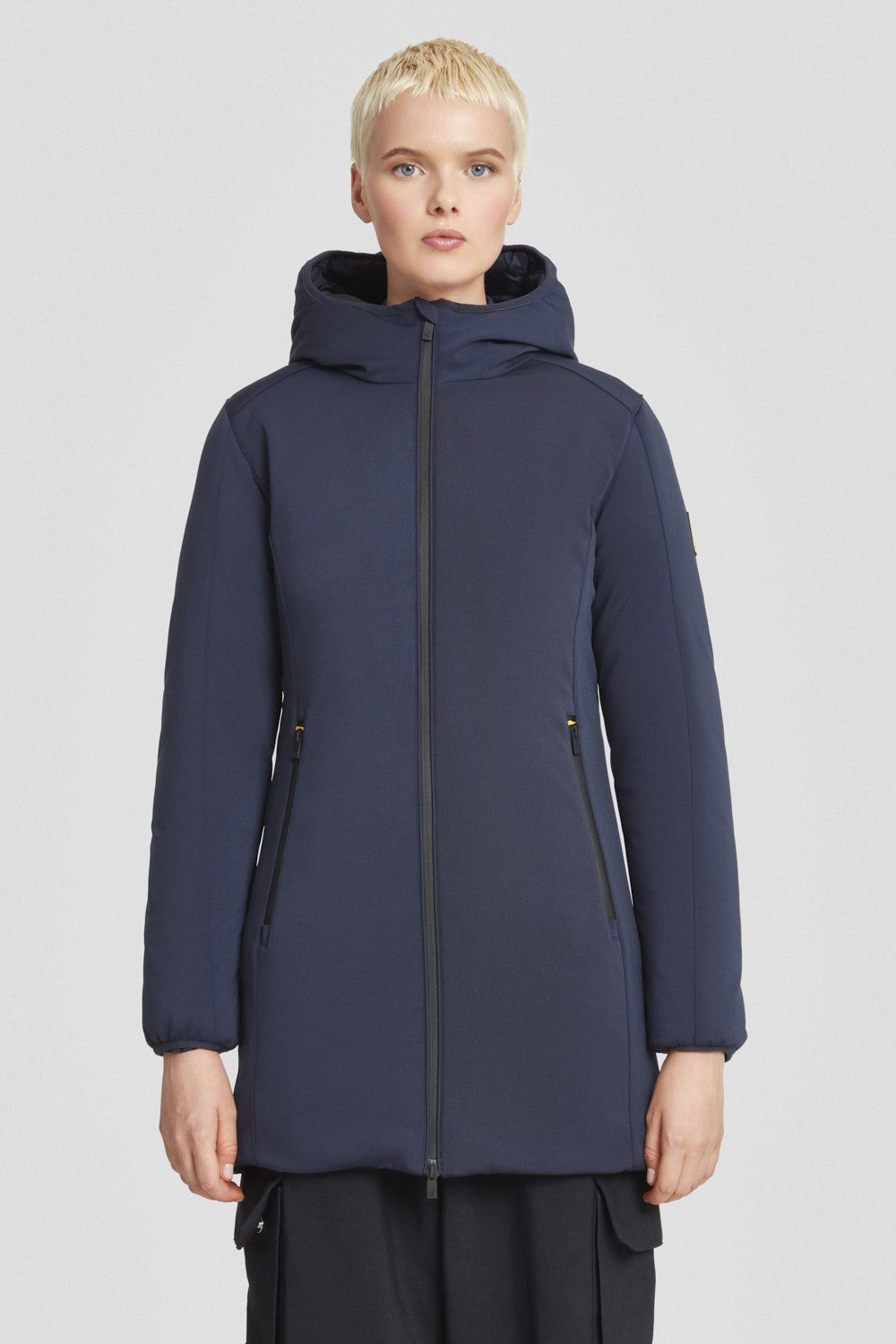 Giacca lunga blu in softshell