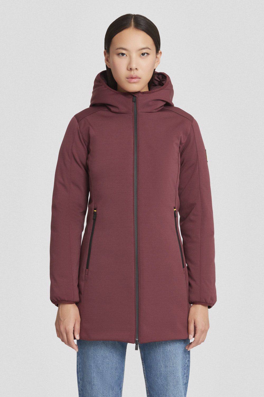 Giacca lunga marrone in softshell