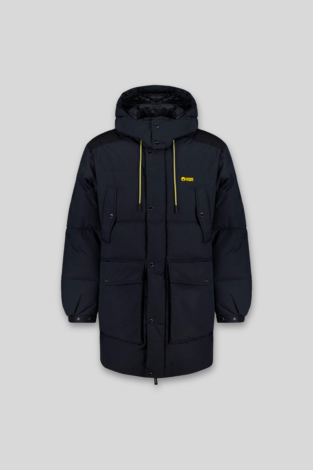 CANADA – PIUMINO UNISEX LUNGO NERO 4 TASCHE CON CAPPUCCIO STACCABILE 100% RICICLATO