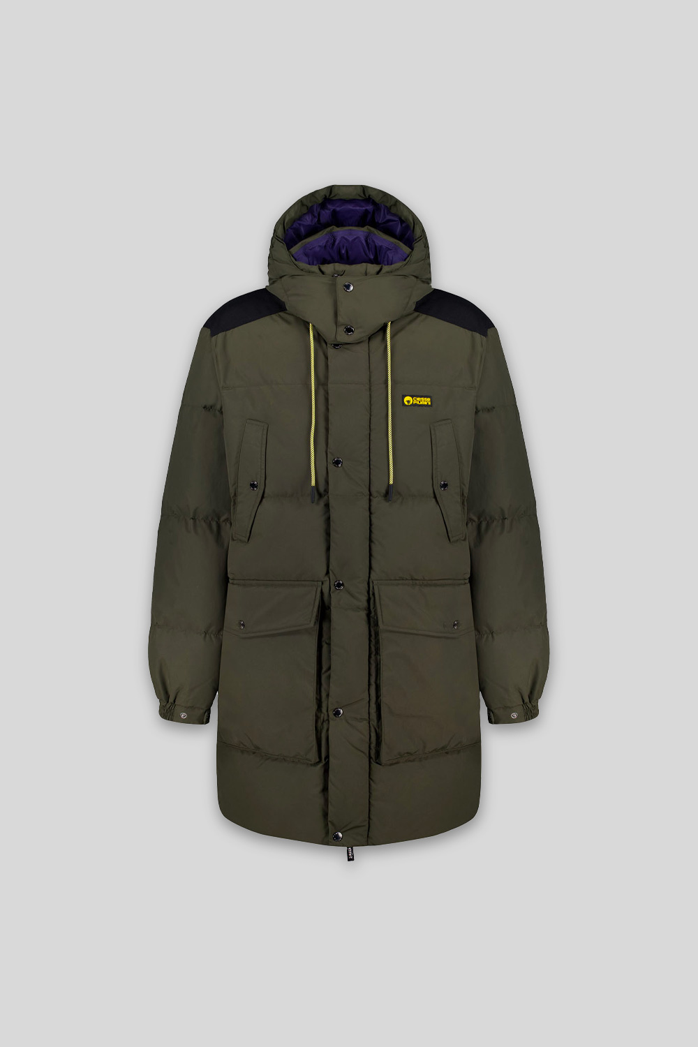 CANADA – PIUMINO UNISEX LUNGO VERDE MILITATARE 4 TASCHE CON CAPPUCCIO STACCABILE 100% RICICLATO