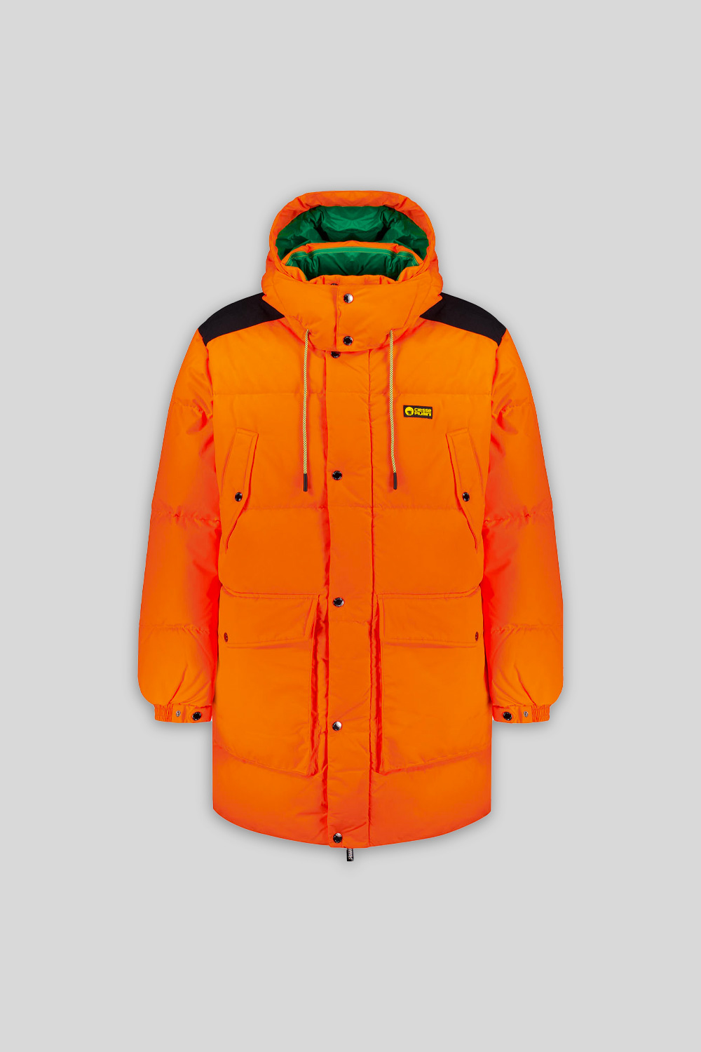 CANADA – PIUMINO UNISEX LUNGO ARANCIONE 4 TASCHE CON CAPPUCCIO STACCABILE 100% RICICLATO