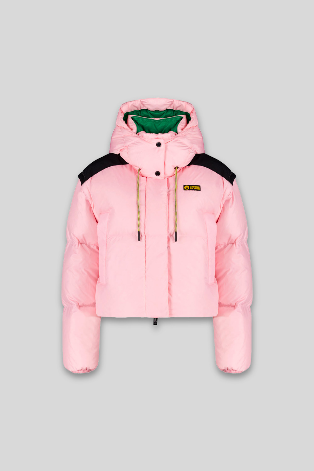 NEVADA– PIUMINO ROSA CROP CON MANICHE E CAPPUCCIO STACCABILI 100% RICICLATO
