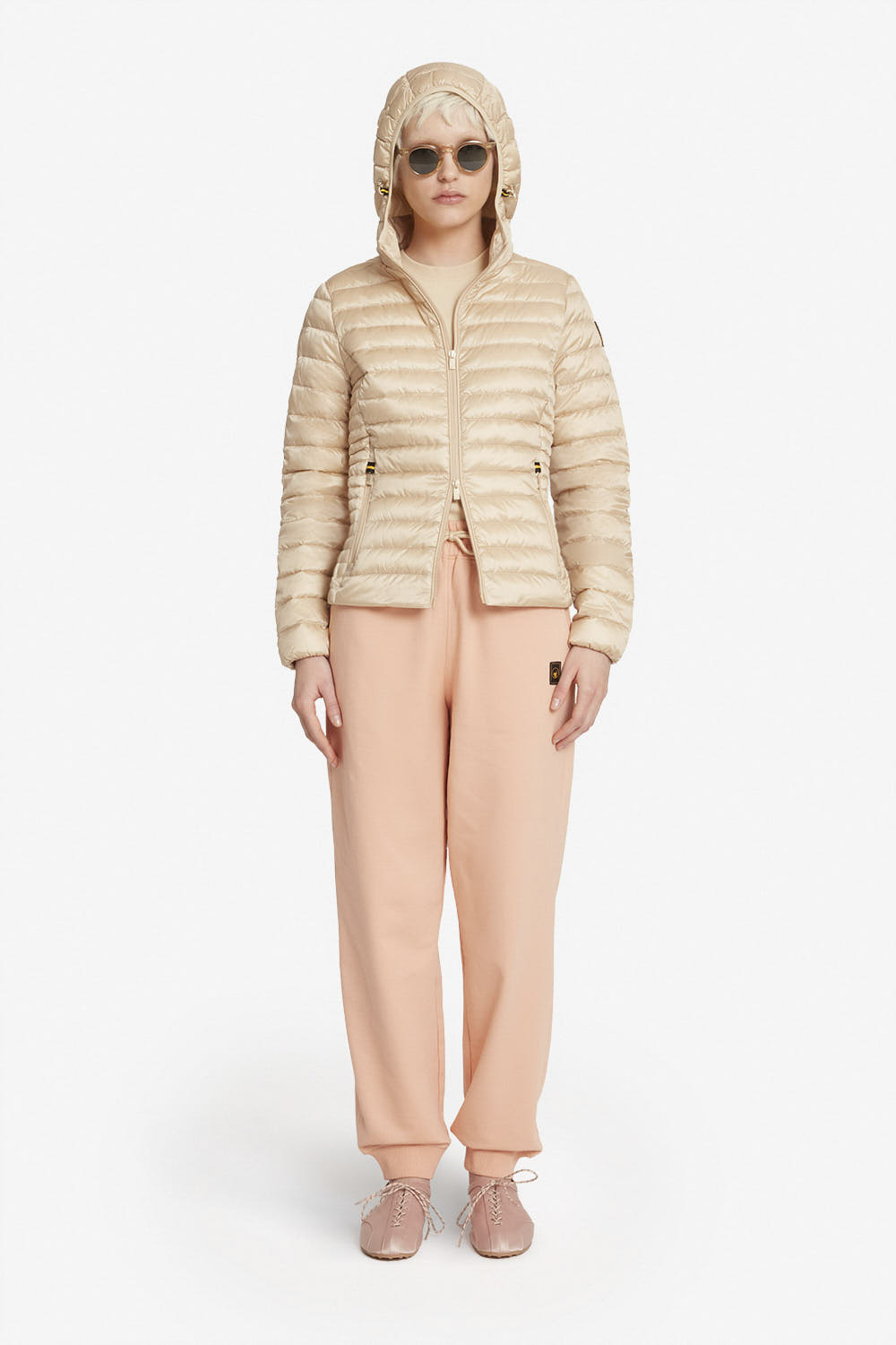 CARRIE 2.0 - Piumino 800 fill power da donna in vera piuma beige con cappuccio