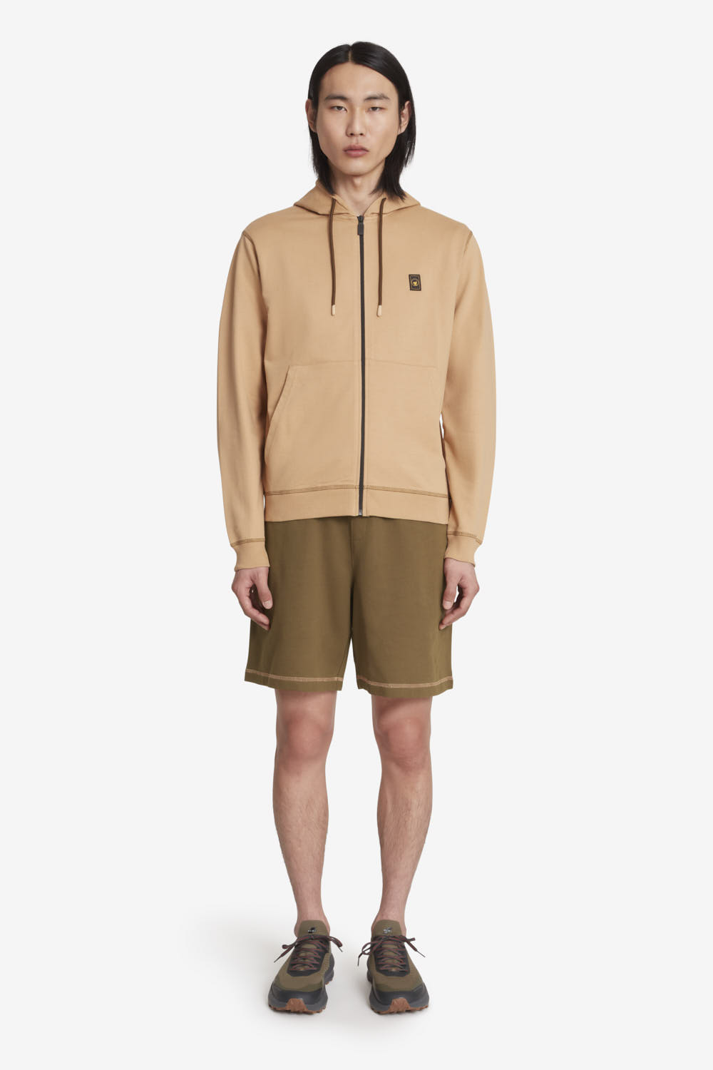 KURT  - Felpa da uomo con zip e cappuccio beige chiaro