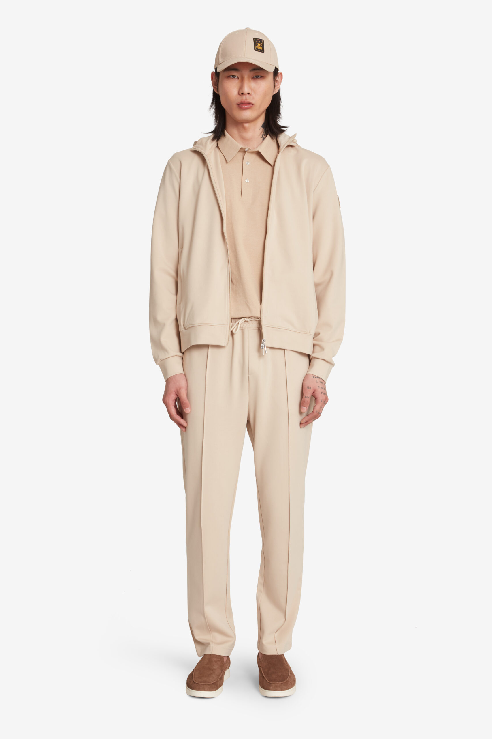 NAKU - Felpa full zip uomo con cappuccio staccabile beige