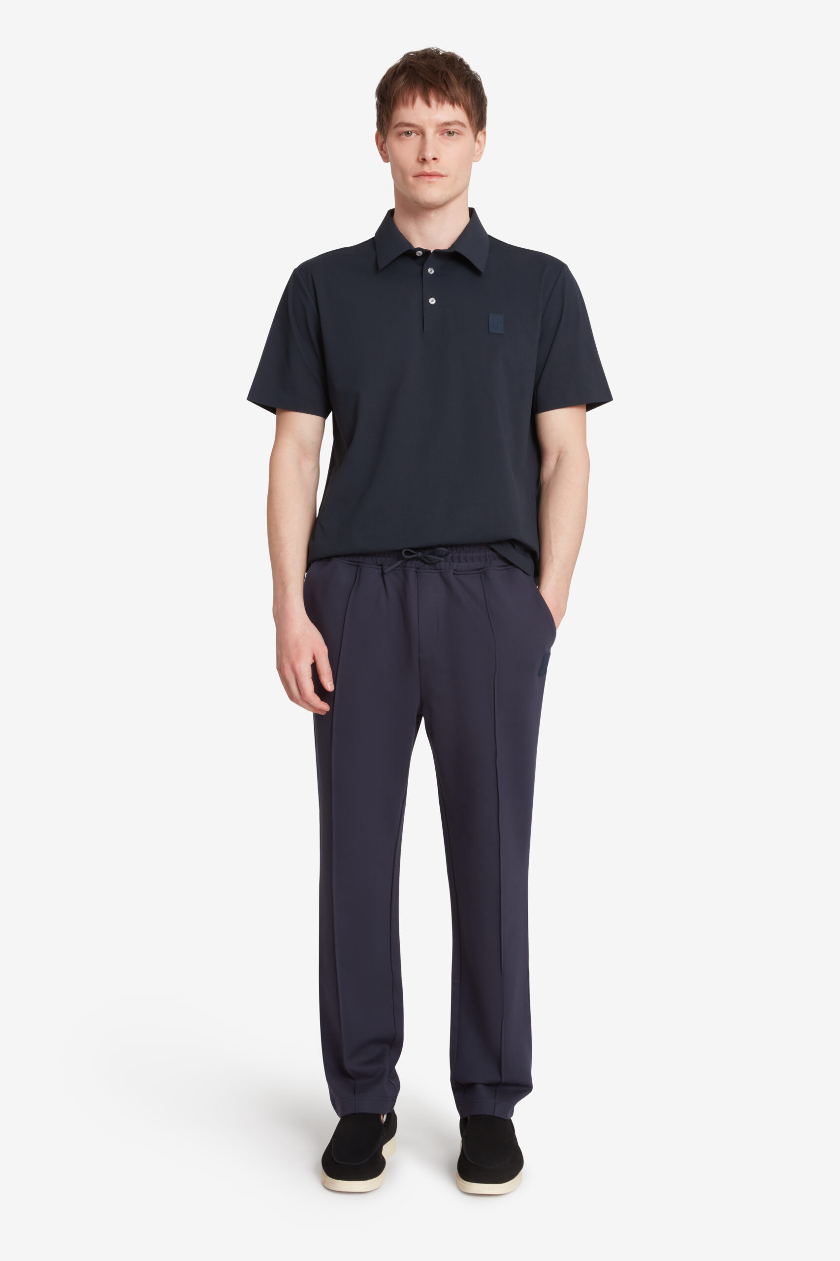 OLIMPO - Pantaloni da uomo in tessuto interlock blu scuro