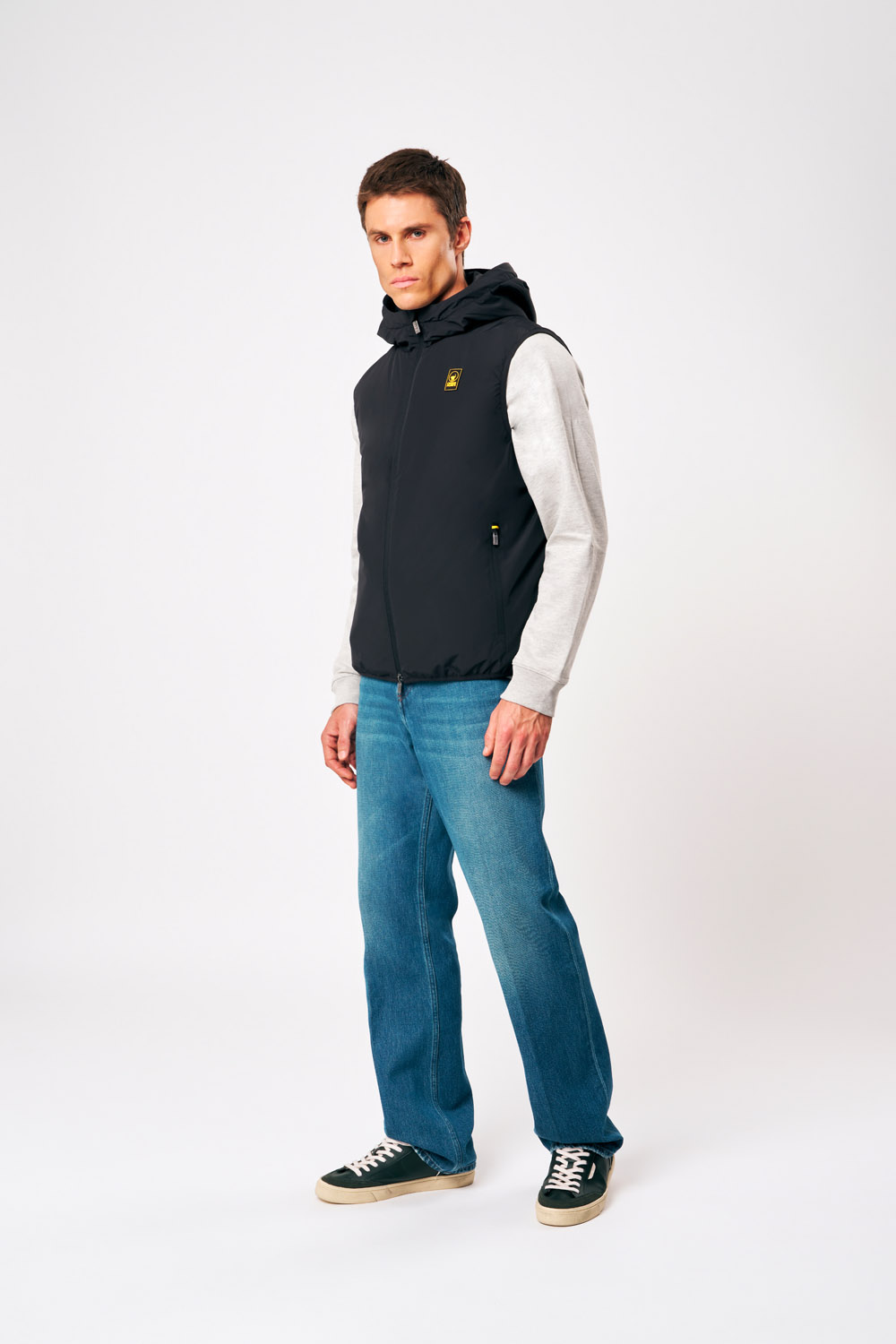 Kenzen - Gilet imbottito da uomo con cappuccio nero