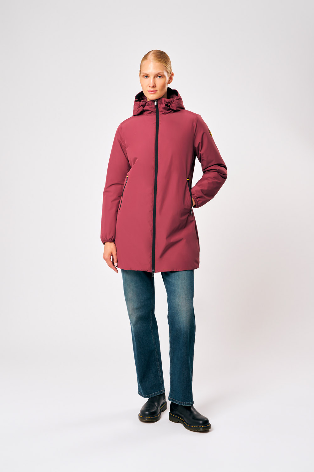 Matilda - Giacca lunga con cappuccio da donna bordeaux