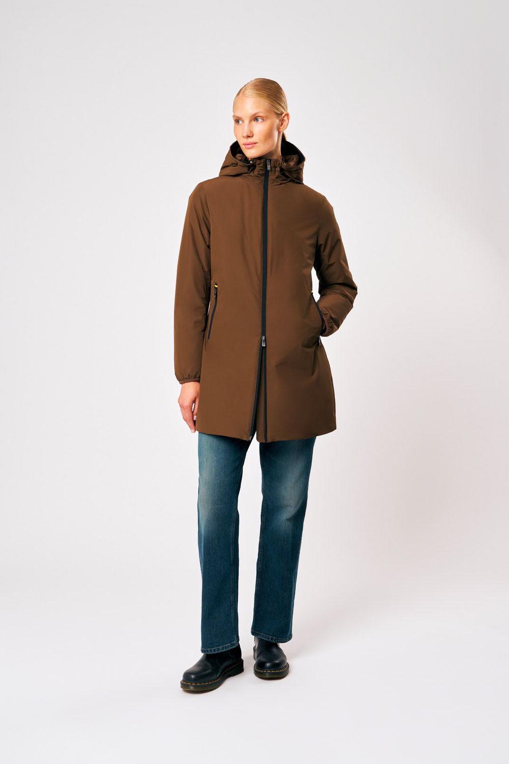 Matilda - Giacca lunga con cappuccio da donna marrone moka