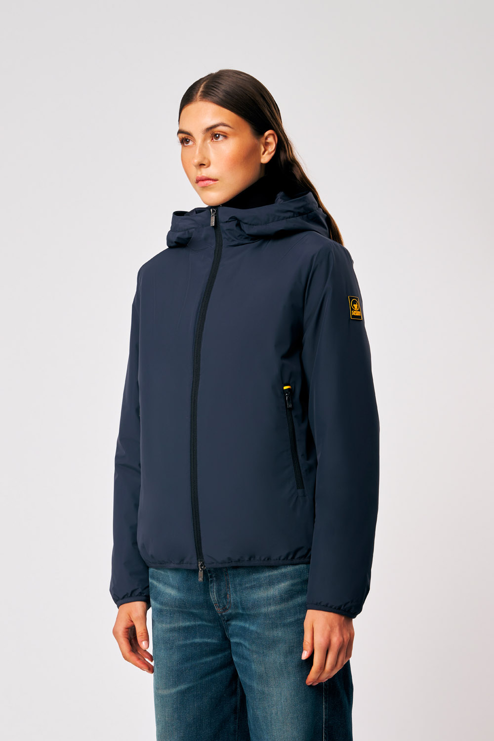 Sofy - Giacca imbottita con cappuccio blu da donna