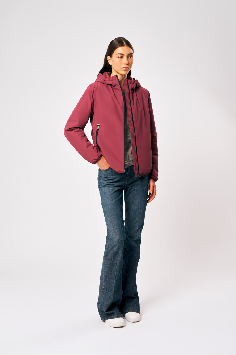 Sofy - Giacca imbottita con cappuccio bordeaux da donna