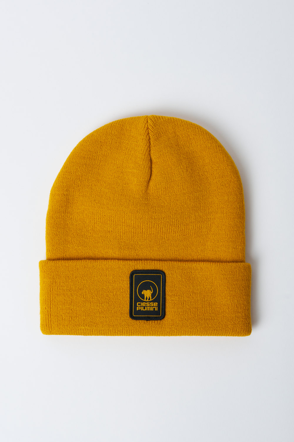 Ezio - Cappello unisex giallo senape in maglia rasata con risvolto