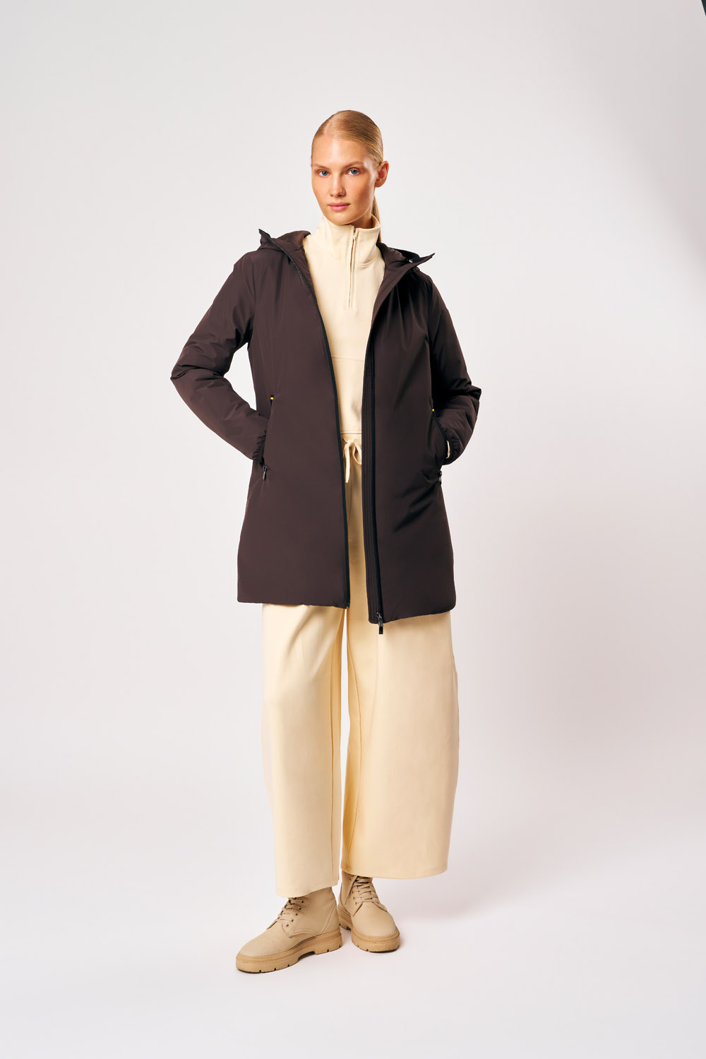 Matilda - Giacca lunga con cappuccio da donna marrone