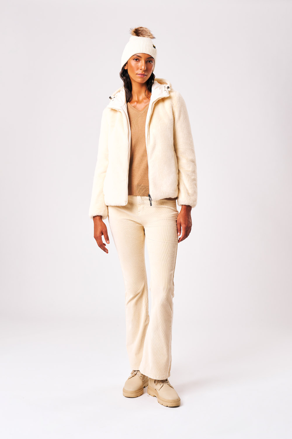 Belen - Giacca reversibile da donna in ecopelliccia bianca