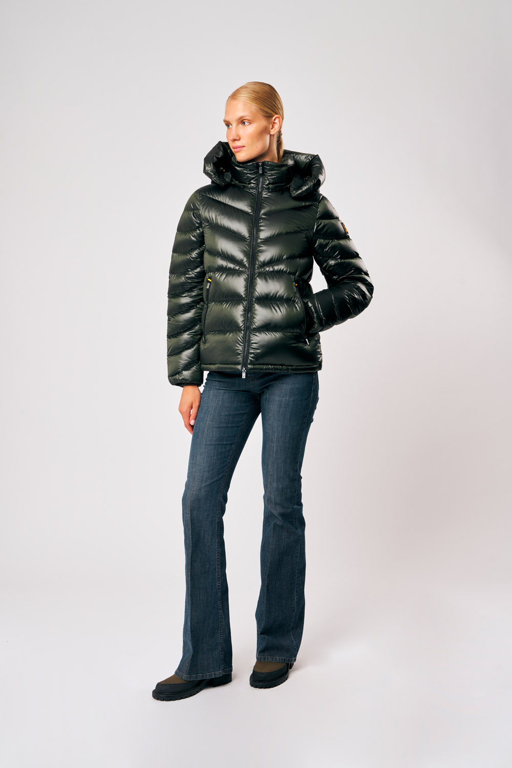 Heidi - Piumino 200 grammi da donna verde militare con cappuccio