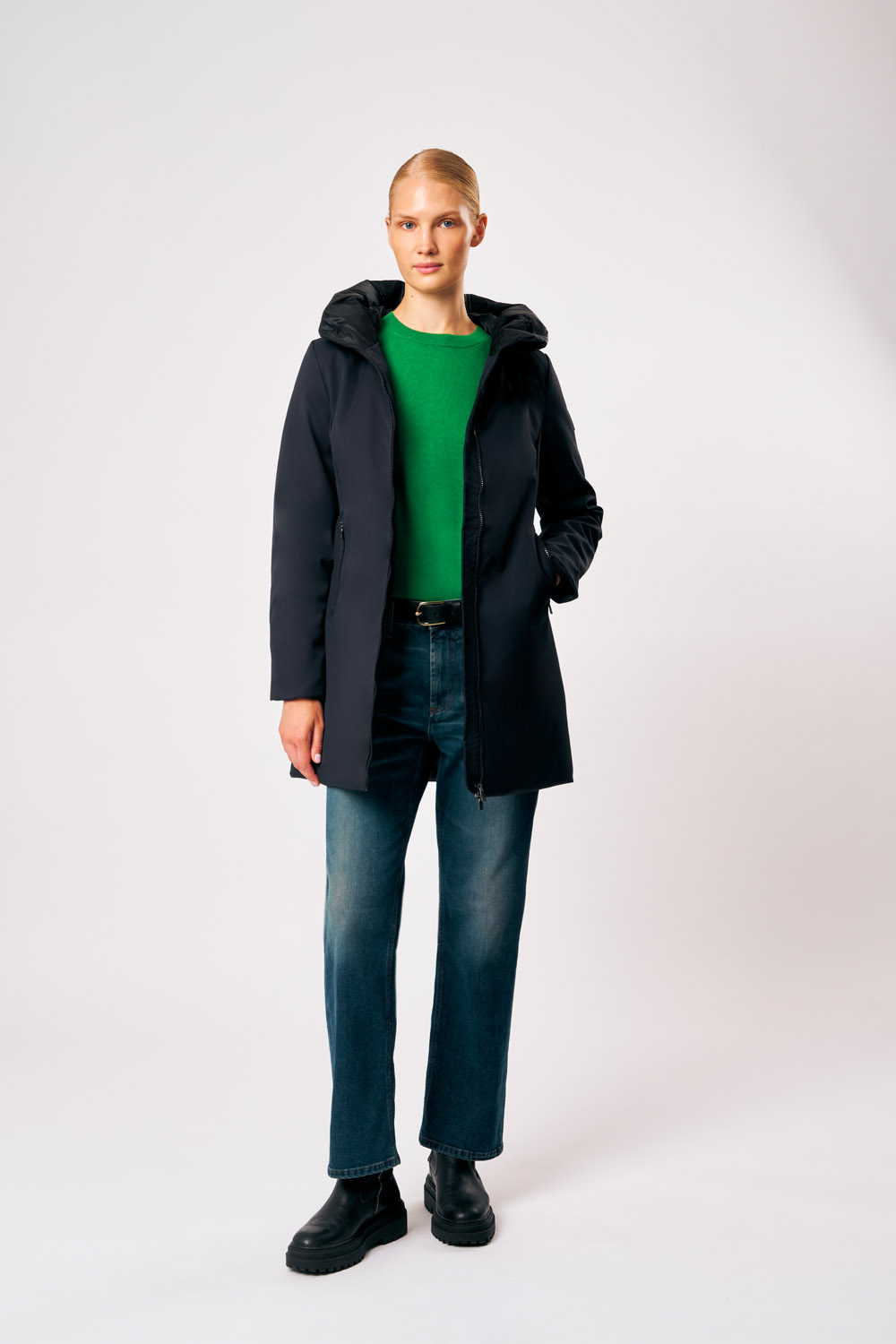 Mire 4.0 - Giacca softshell da donna lunga nera con cappuccio