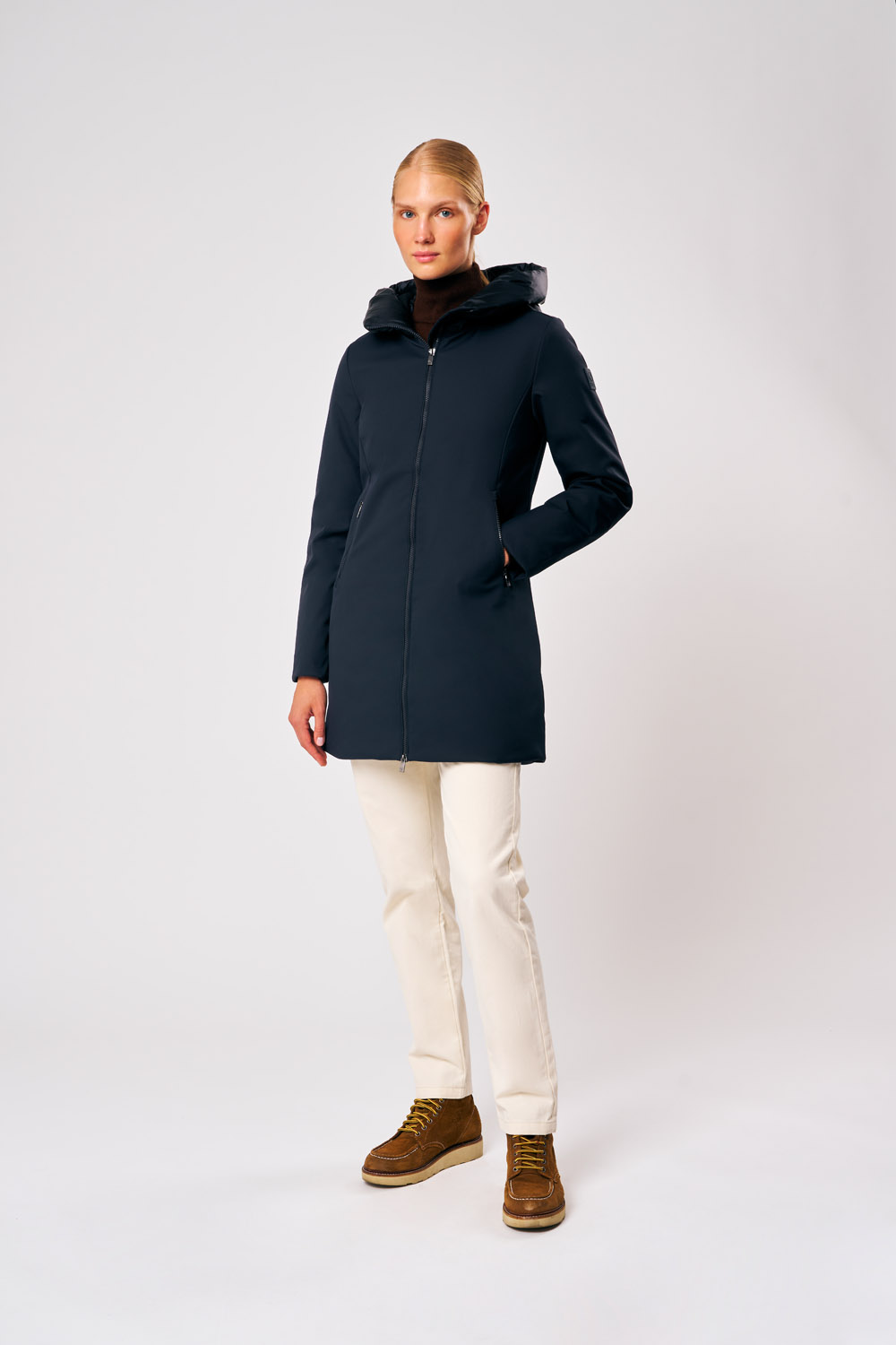 Mire 4.0 - Giacca softshell da donna lunga blu con cappuccio