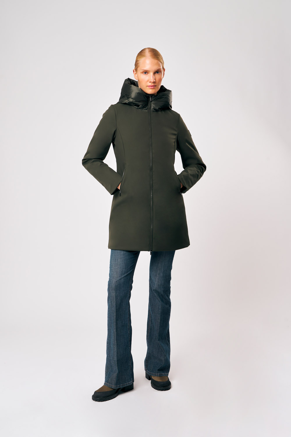 Mire 4.0 - Giacca softshell da donna lunga verde con cappuccio